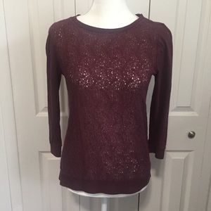 Ann Taylor LOFT Burgundy Lace Front Top Size XS